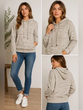 Urban Pipeline Oatmeal Marled Hooded Sweater Pullover Kangaroo Pocket Size M